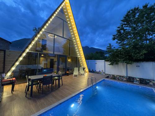 A-Frame Villa for Sale in Gabala Center – 3 Bedrooms, Heated Pool, Modern Design